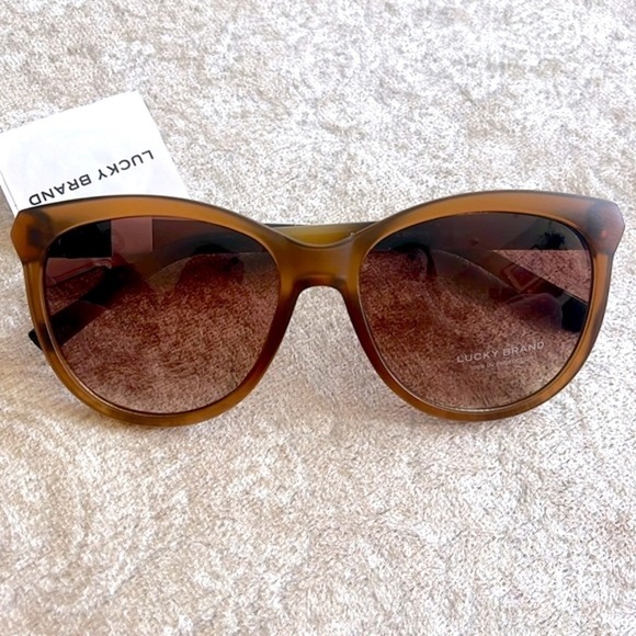 Brand New Lucky Brand Matte Brown Tortoise Round Cat Eye Sunglasses - Picture 2 of 15